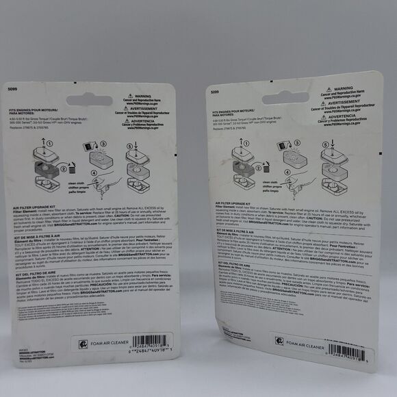 Set of 2 Briggs & Stratton Air Filter Upgrade Kit 5099 Non OHV Engines 3.0-5 HP - Picture 15 of 16